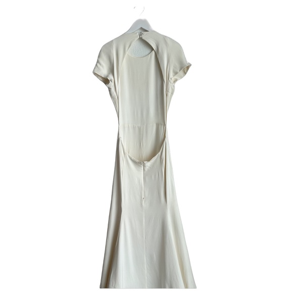 Sarah Seven Kir Wedding Dress Short Sleeve Open Back Train Size 16 Tailored - Picture 4 of 16